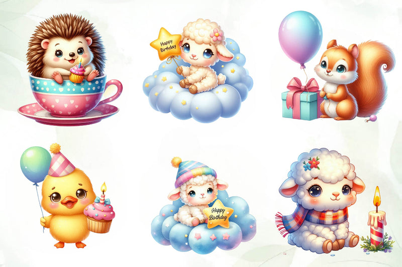 Cute Animals Birthday Water Color Clipart Bundle - CraftNest - Digital Crafting and Art