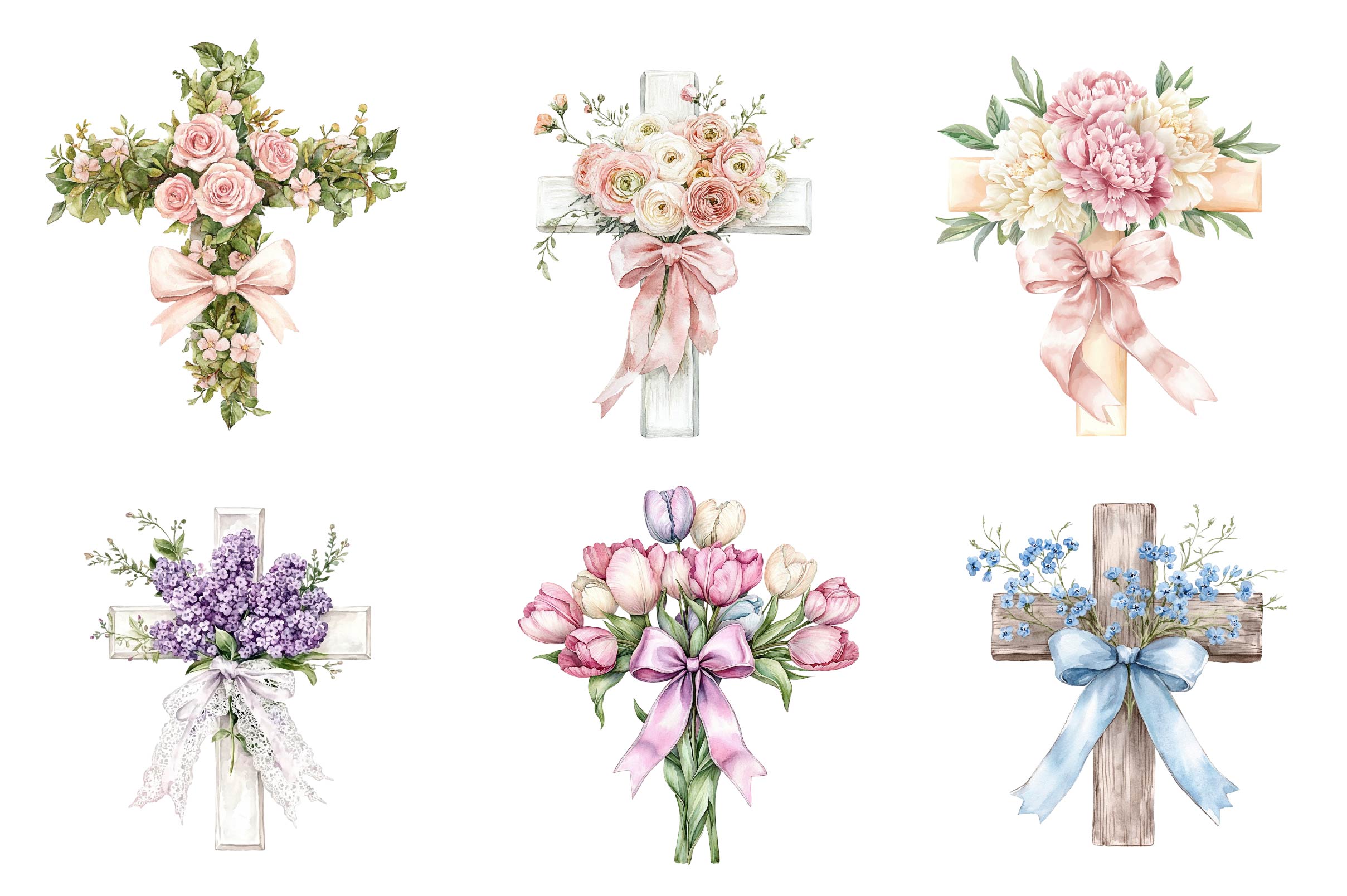 Spring Floral Cross Coquette Bow Clipart Bundle - CraftNest - Digital Crafting and Art