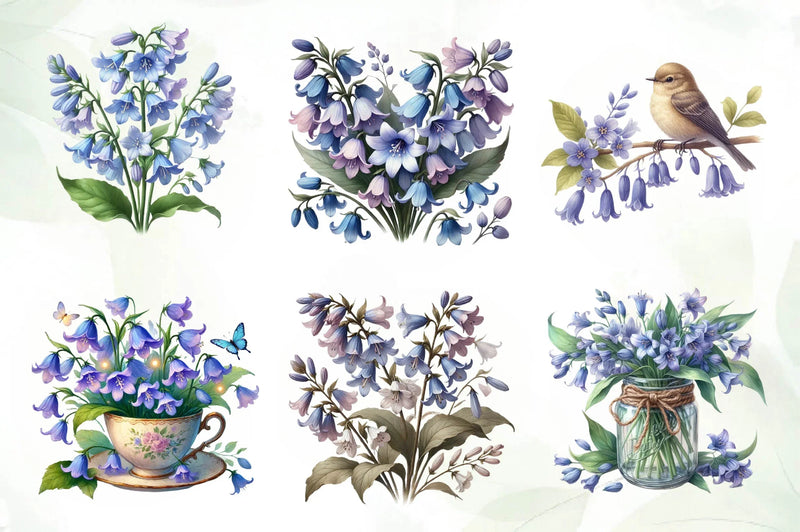 Spring Virginia Bluebells Flower Clipart Bundle - CraftNest - Digital Crafting and Art