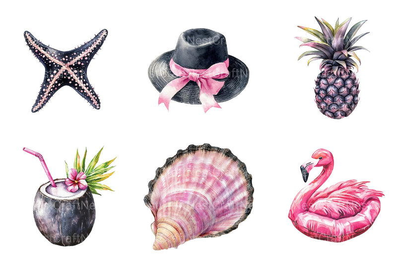 Black and Pink Summer Clipart - CraftNest - Digital Crafting and Art