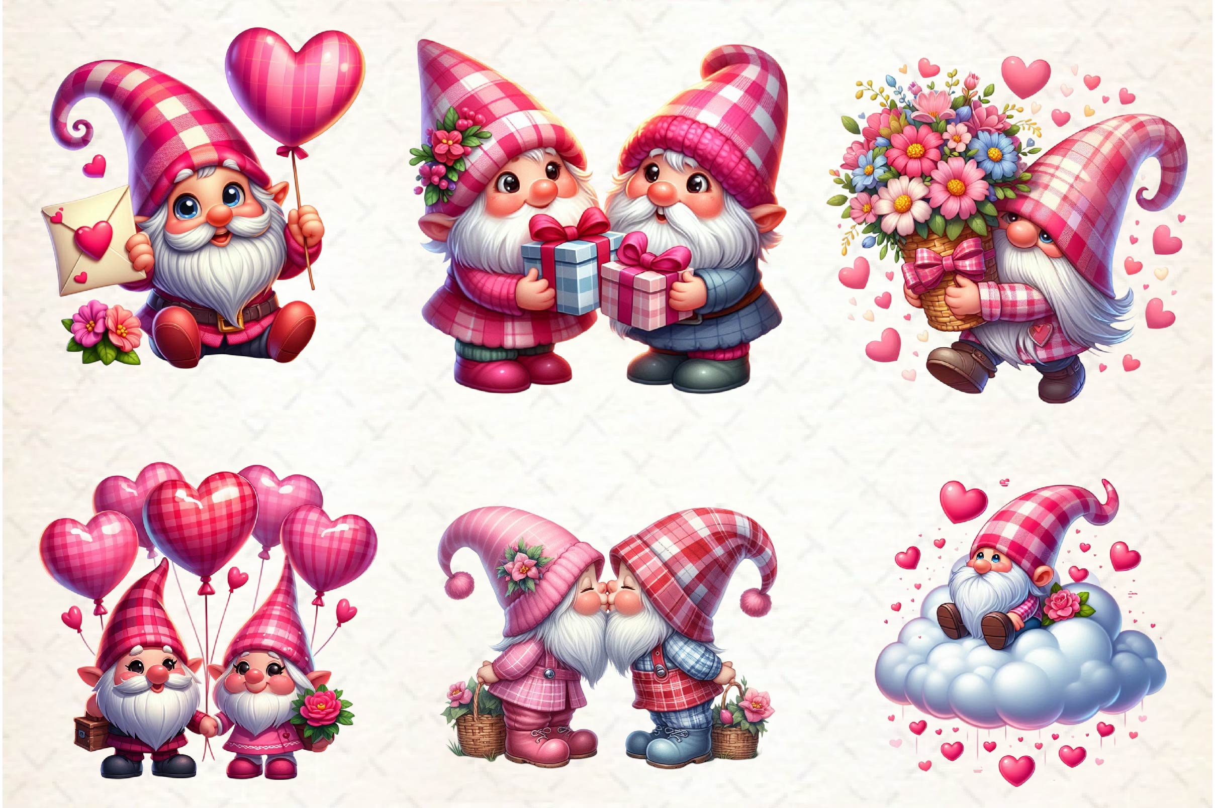 Pink Valentine Gnome In Love Clipart Bundle - CraftNest - Digital Crafting and Art