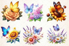 Cute Summer Butterfly & Flowers Clipart Bundle - CraftNest - Digital Crafting and Art