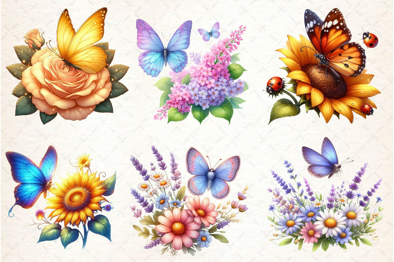 Cute Summer Butterfly & Flowers Clipart Bundle - CraftNest - Digital Crafting and Art