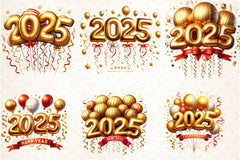 New Year Number 2025 Balloon Clipart Bundle - CraftNest - Digital Crafting and Art