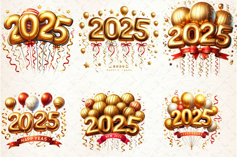 New Year Number 2025 Balloon Clipart Bundle - CraftNest - Digital Crafting and Art