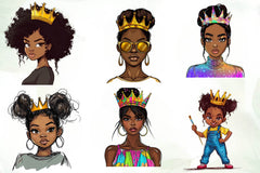 Quirky African American Girl With Crown Clipart Bundle - CraftNest - Digital Crafting and Art