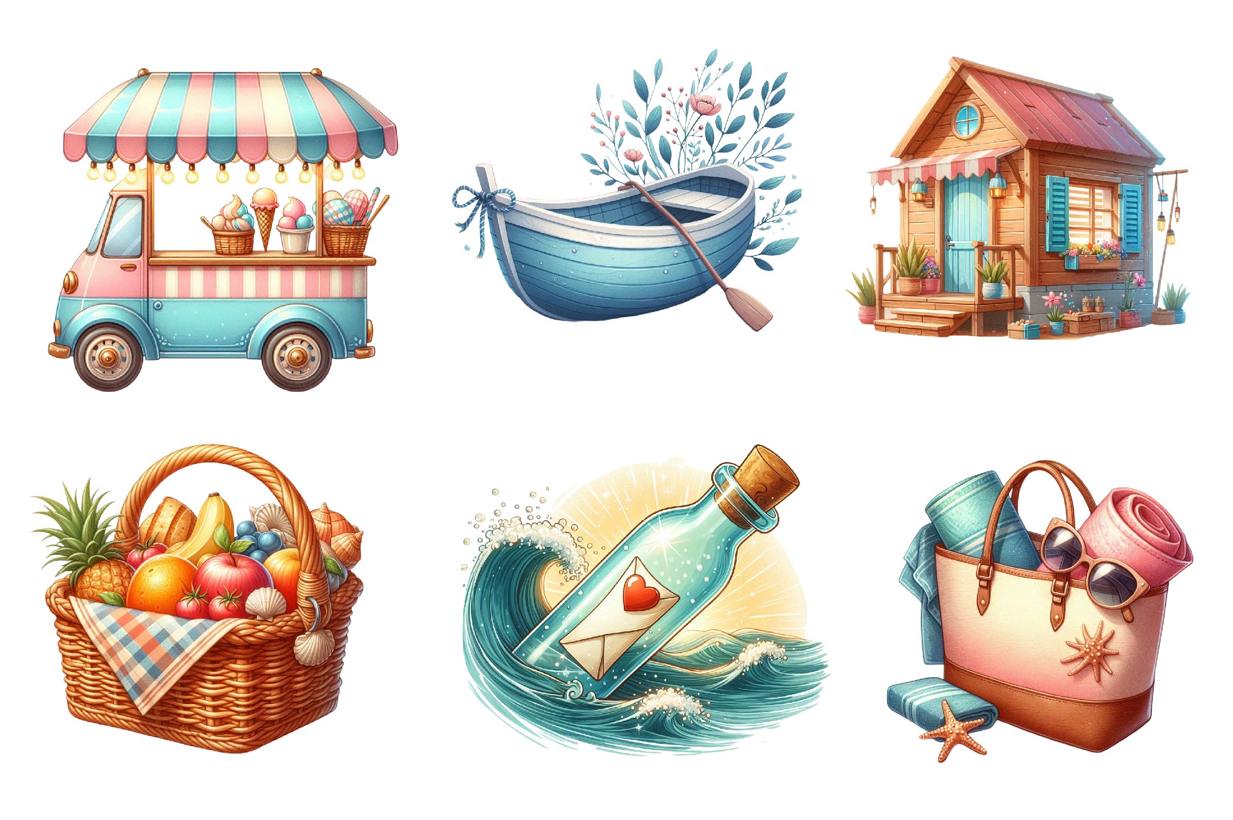 Vintage Beach Clipart Bundle - CraftNest - Digital Crafting and Art