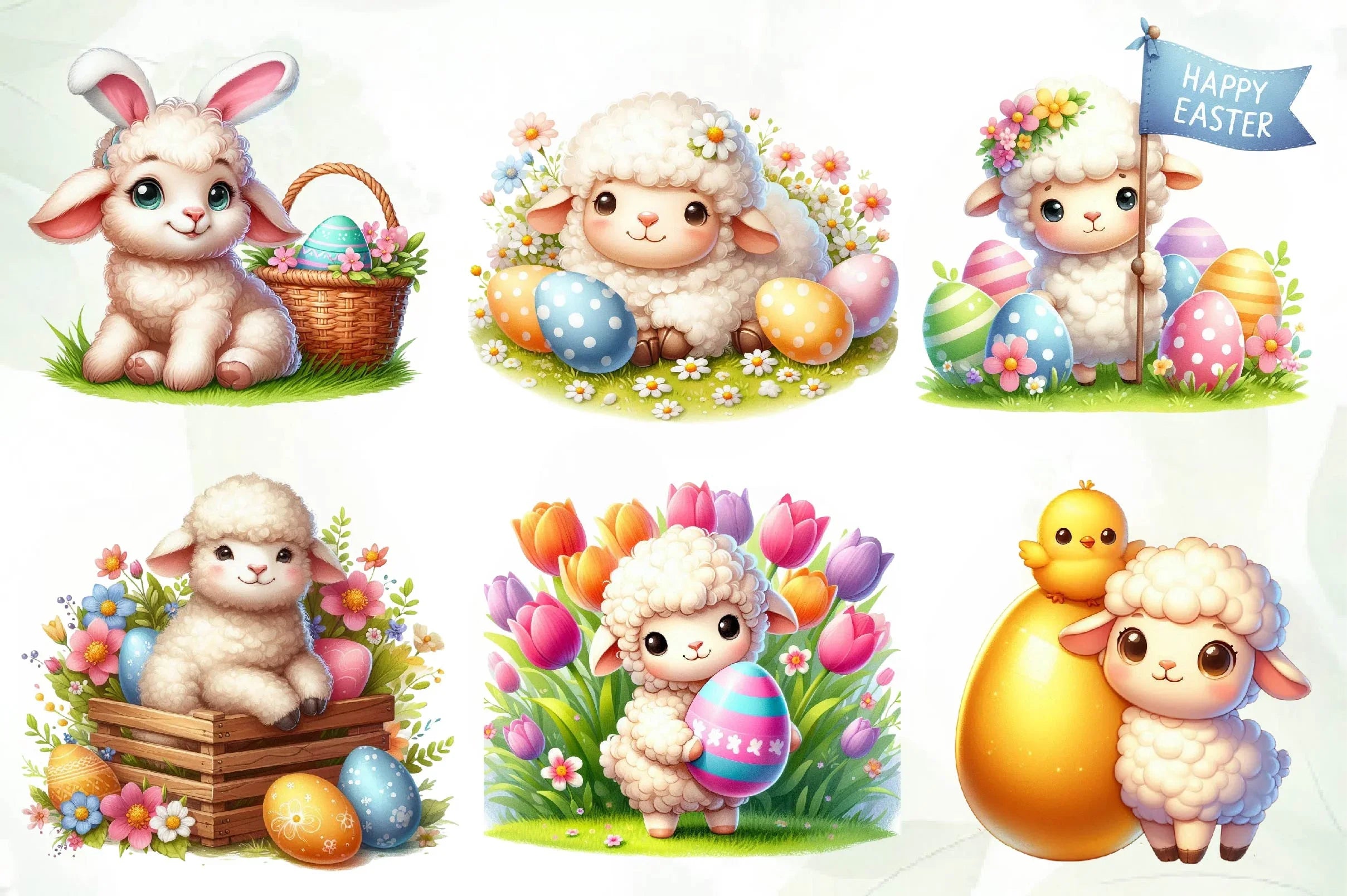 Easter Cute Sheep Easter Clipart Bundle - CraftNest - Digital Crafting and Art