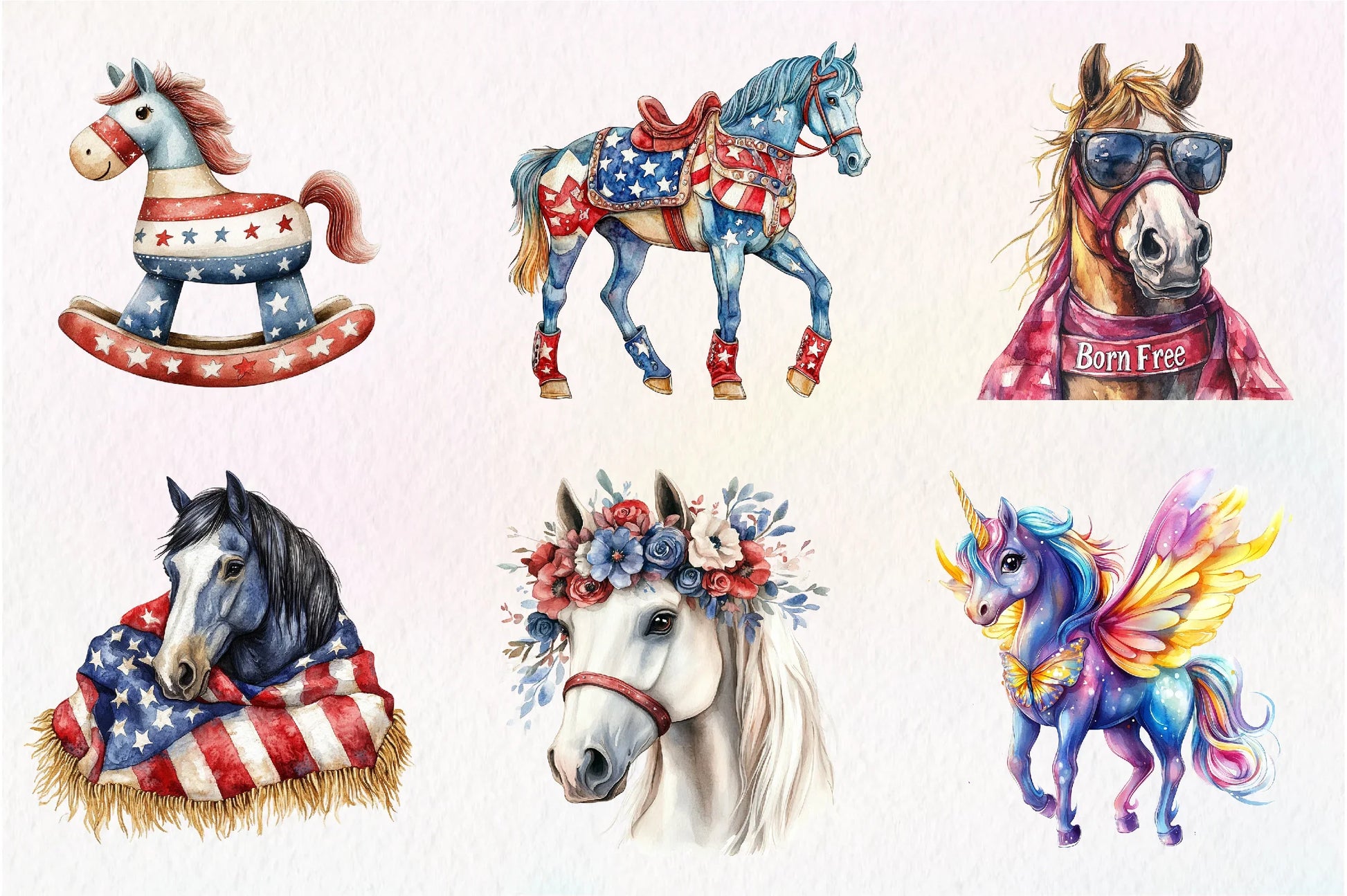 Patriotic 4th Of July Horses Clipart Bundle - CraftNest - Digital Crafting and Art