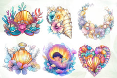 Seashell Mermaid Flower Clipart Bundle - CraftNest - Digital Crafting and Art