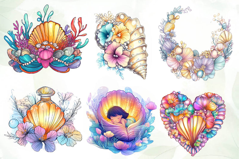 Seashell Mermaid Flower Clipart Bundle - CraftNest - Digital Crafting and Art