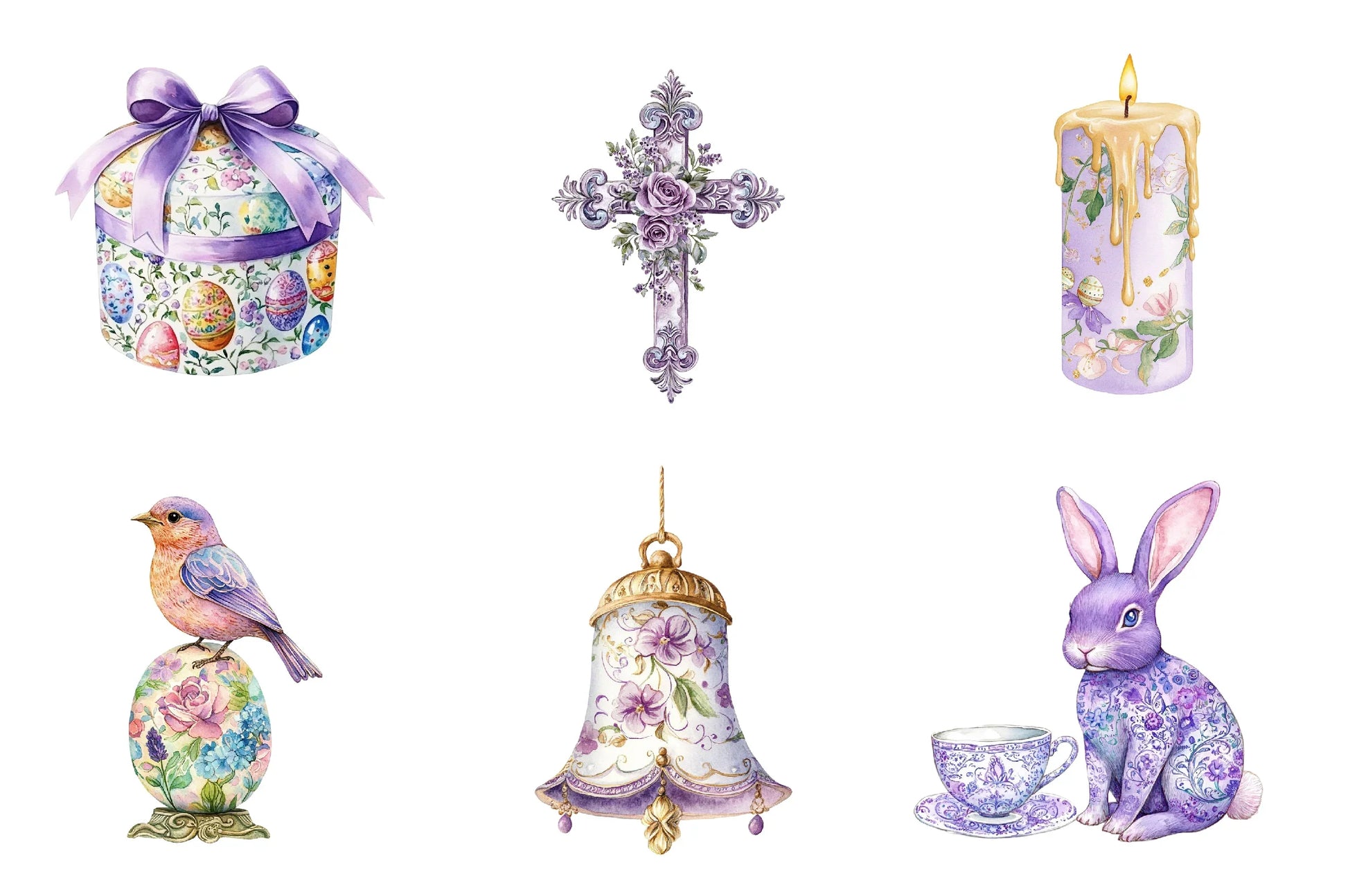Purple Chinoiserie Easter Clipart Bundle - CraftNest - Digital Crafting and Art