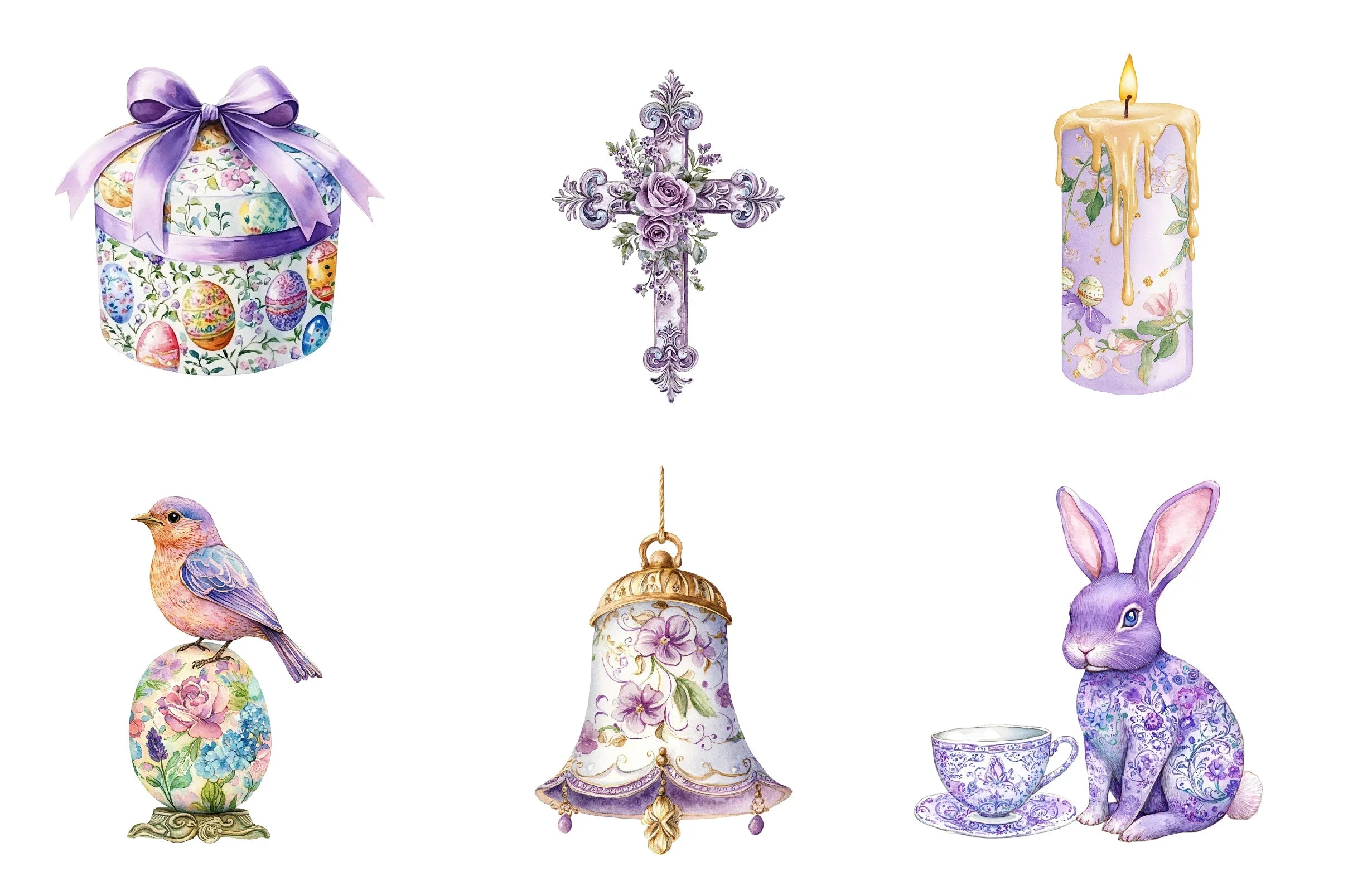 Purple Chinoiserie Easter Clipart Bundle - CraftNest - Digital Crafting and Art
