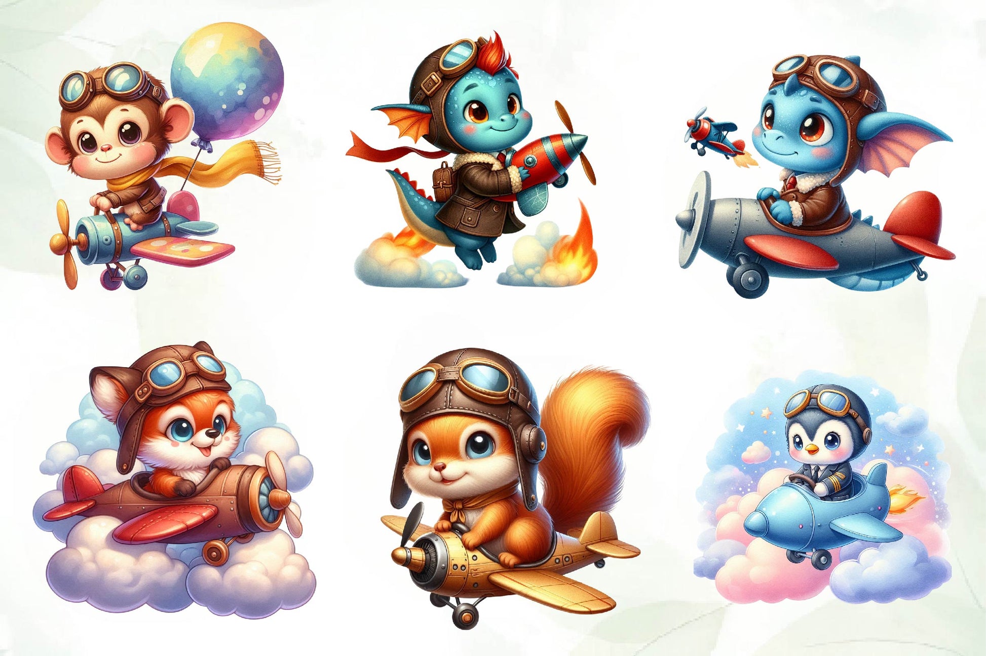Cute Baby Pilot Animals Clipart Bundle - CraftNest - Digital Crafting and Art