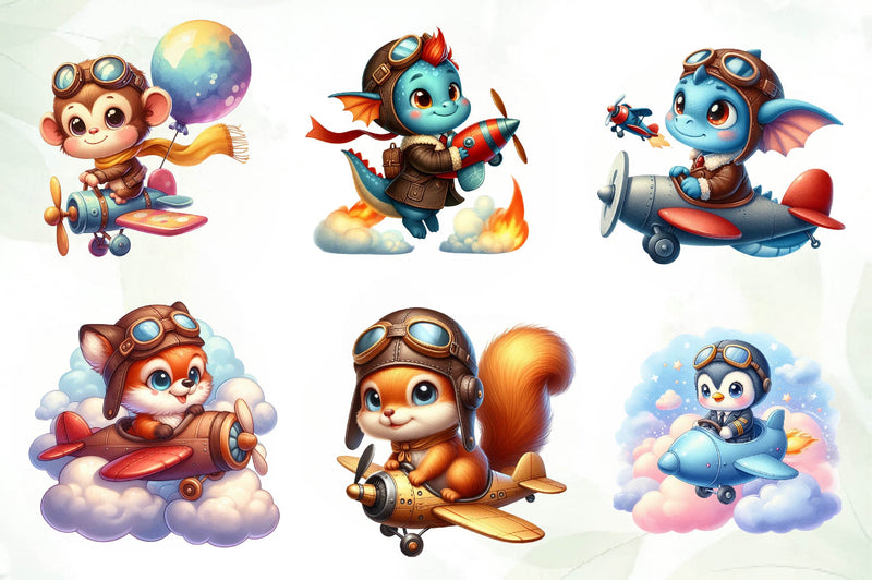 Cute Baby Pilot Animals Clipart Bundle - CraftNest - Digital Crafting and Art