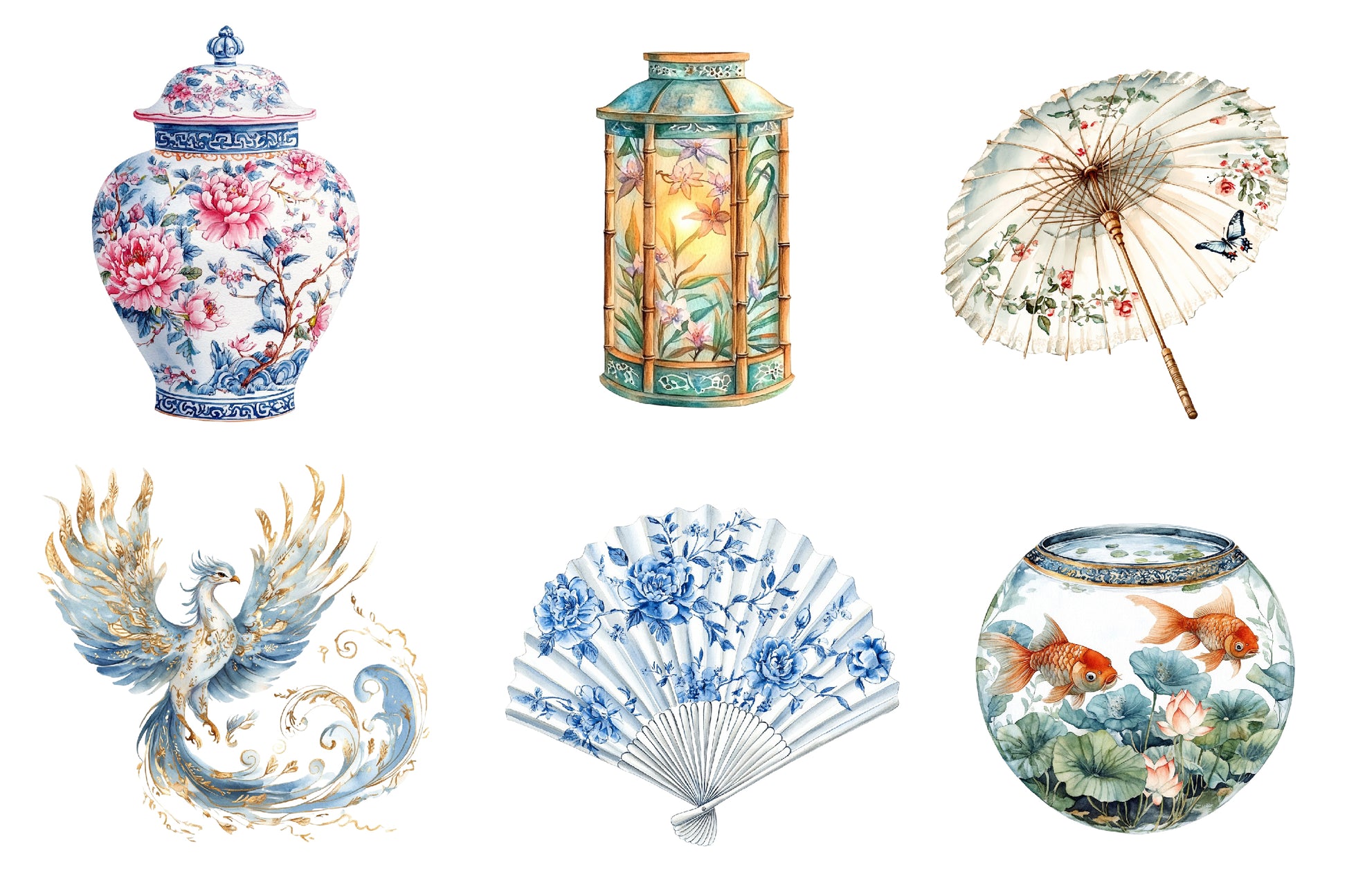 Chinoiserie Summer Clipart Bundle - CraftNest - Digital Crafting and Art