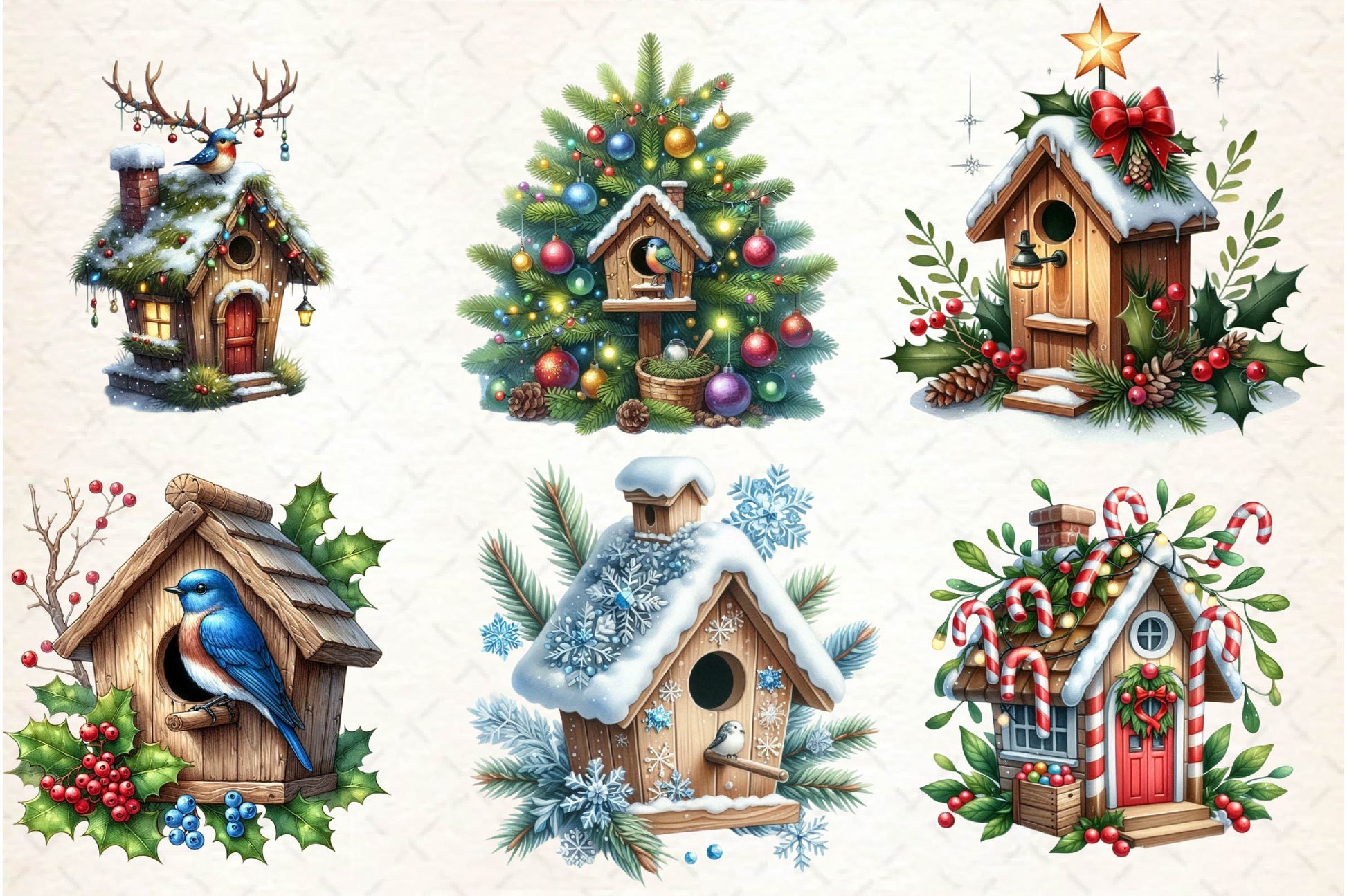 Christmas Bird House Clipart Bundle 1 - CraftNest - Digital Crafting and Art