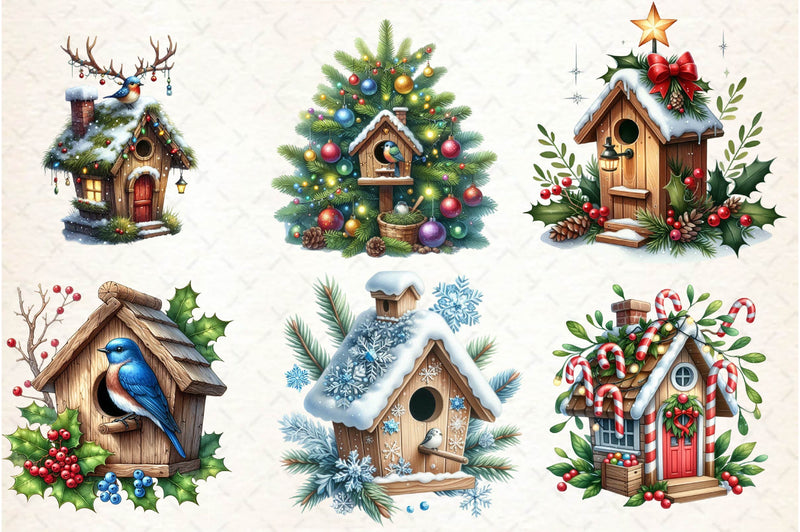 Christmas Bird House Clipart Bundle 1 - CraftNest - Digital Crafting and Art