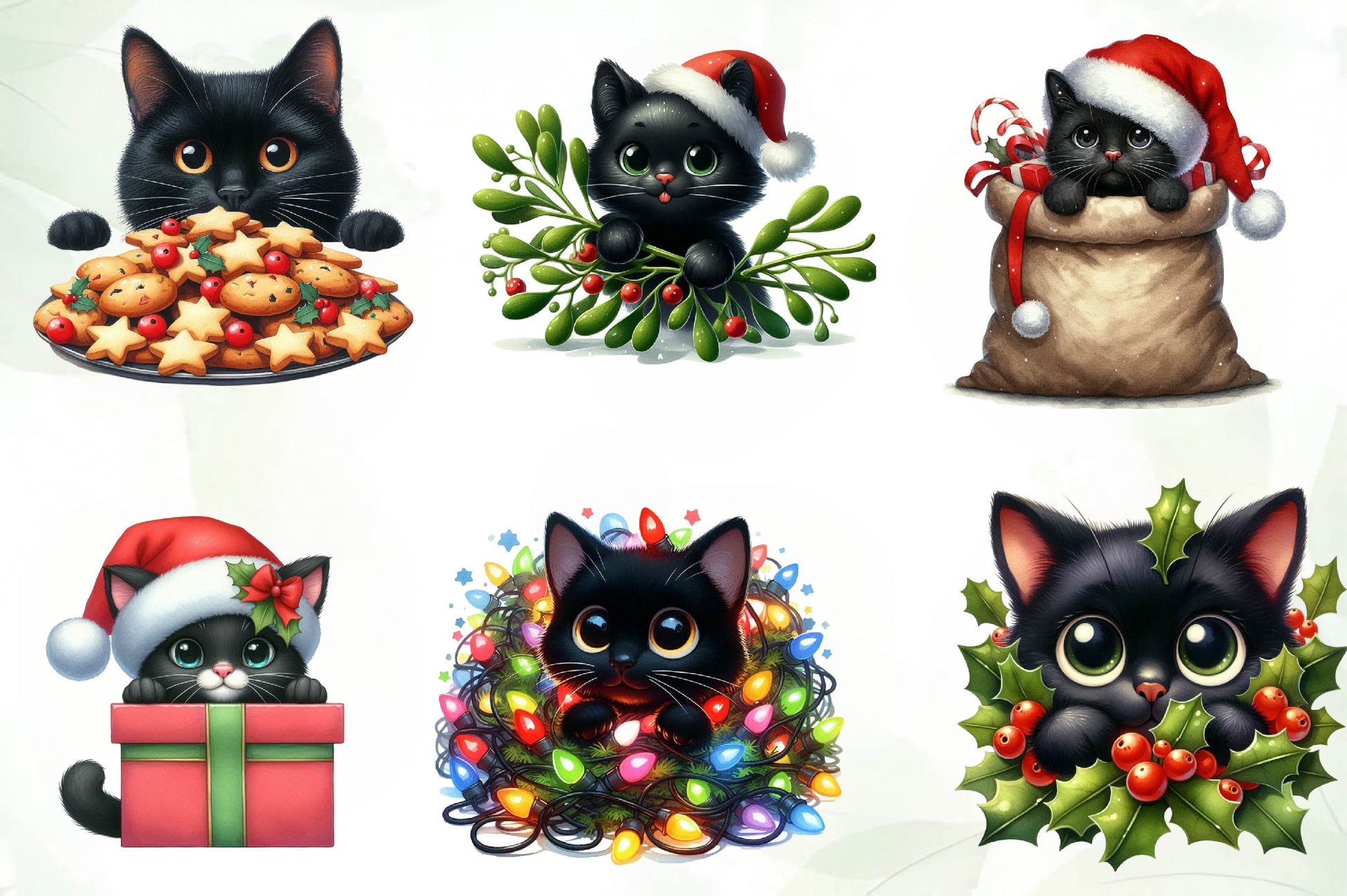Peeking Christmas Black Cat Clipart Bundle - CraftNest - Digital Crafting and Art
