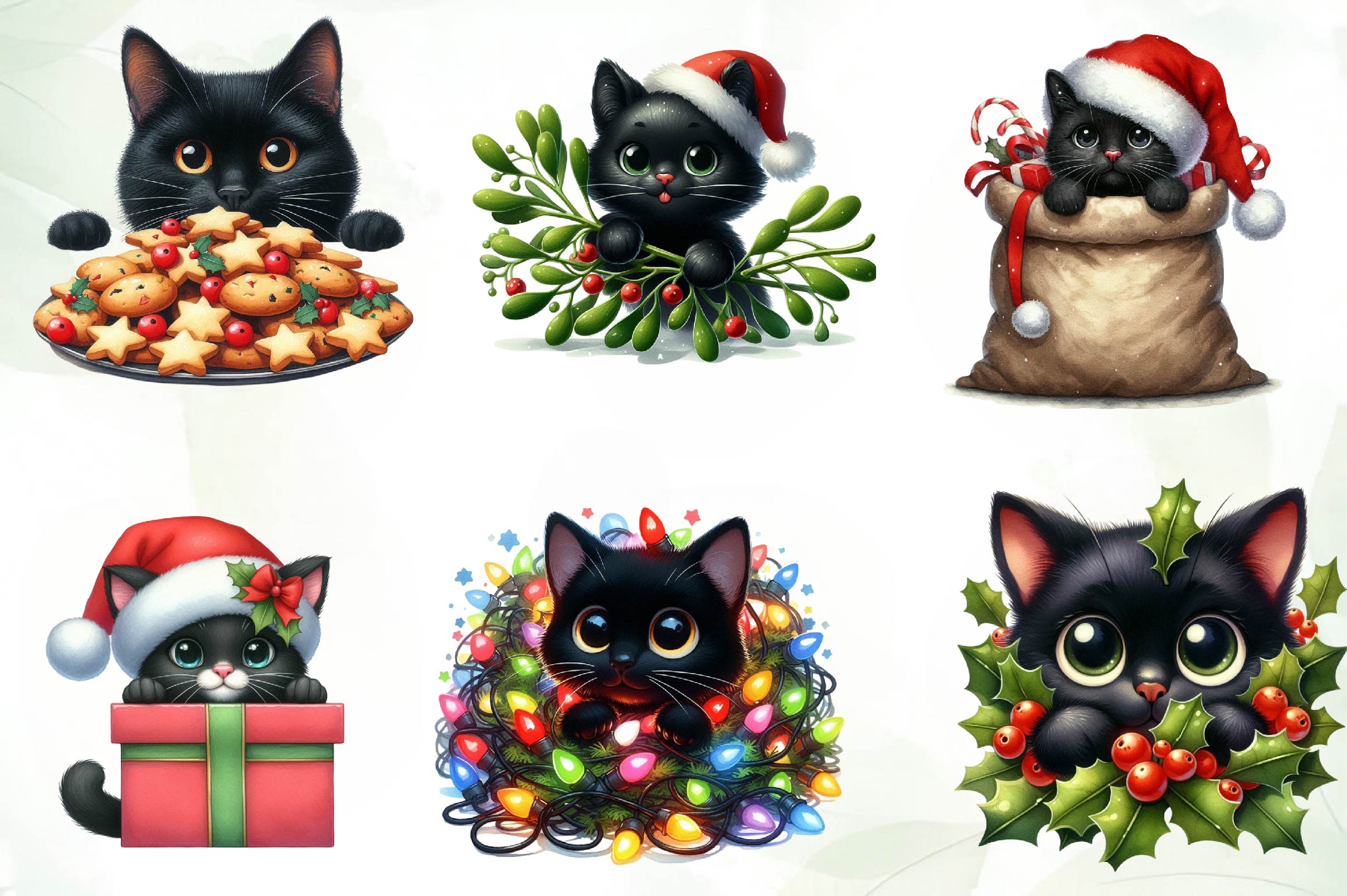 Peeking Christmas Black Cat Clipart Bundle - CraftNest - Digital Crafting and Art