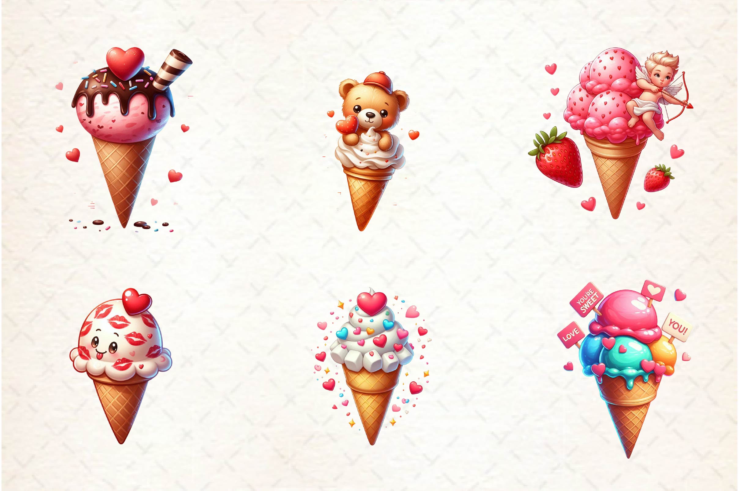 Valentine Love Ice Cream Cone Clipart Bundle - CraftNest - Digital Crafting and Art