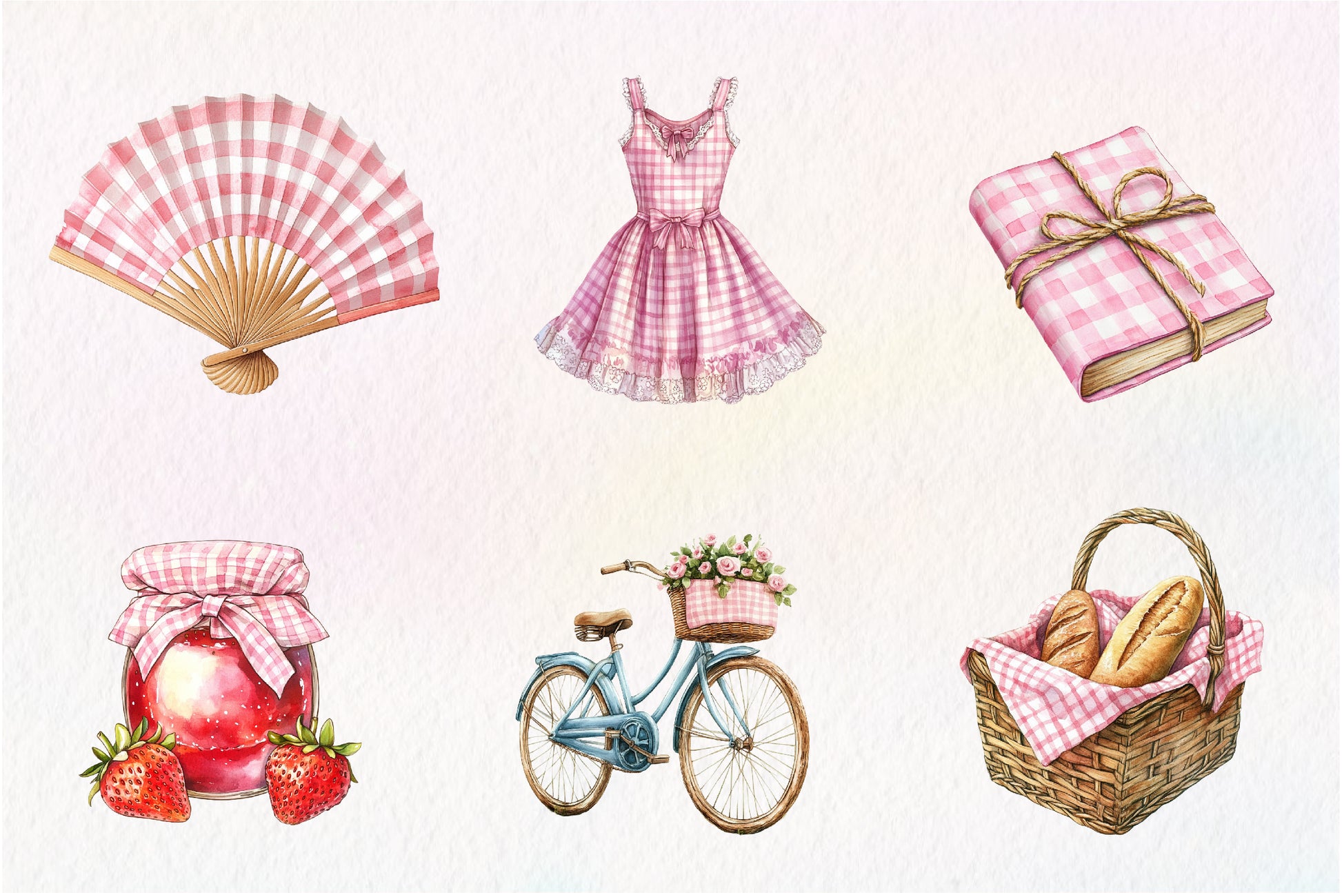 Bohemian Pink Gingham Summer Clipart Bundle - CraftNest - Digital Crafting and Art