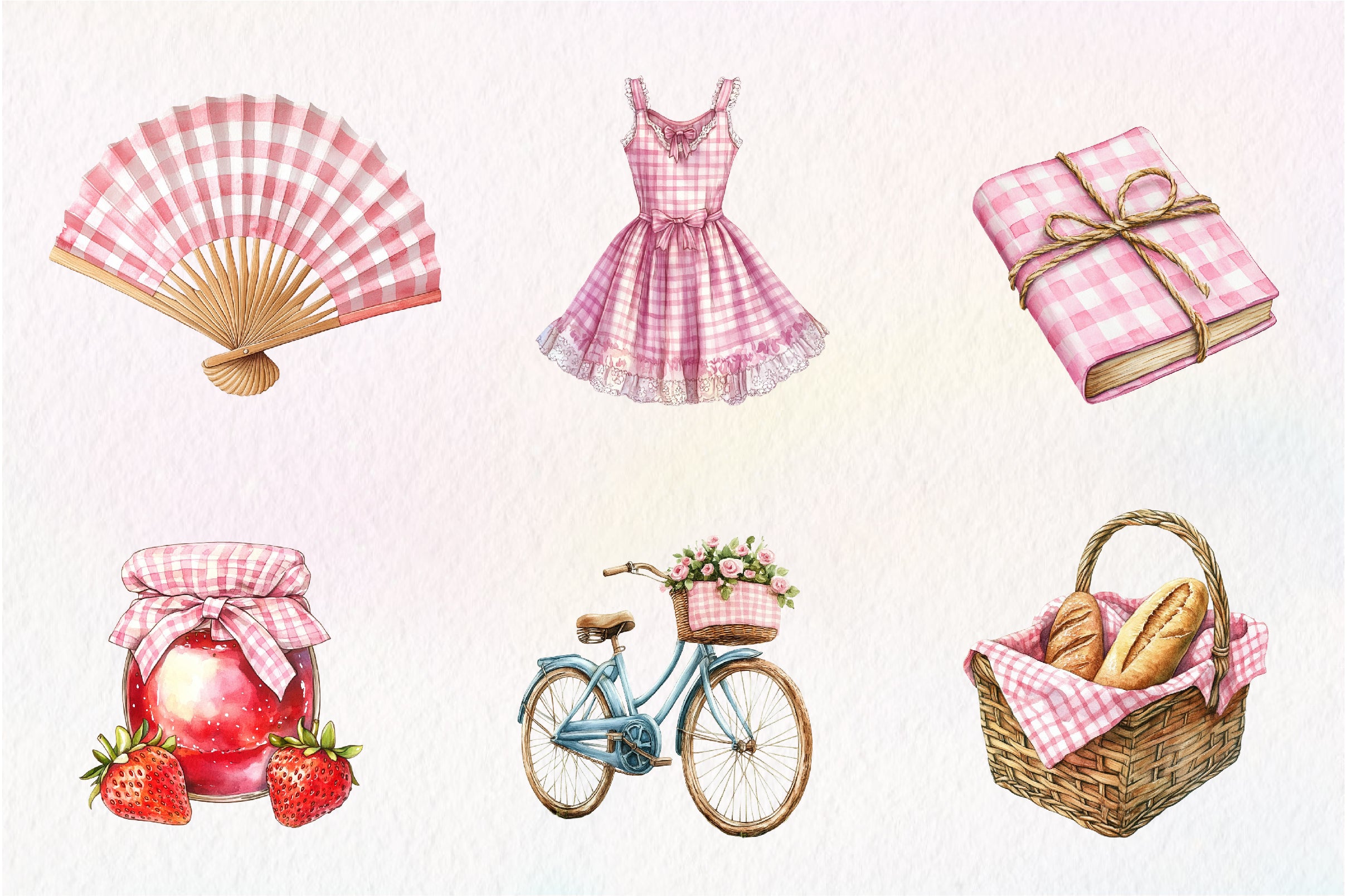 Bohemian Pink Gingham Summer Clipart Bundle - CraftNest - Digital Crafting and Art