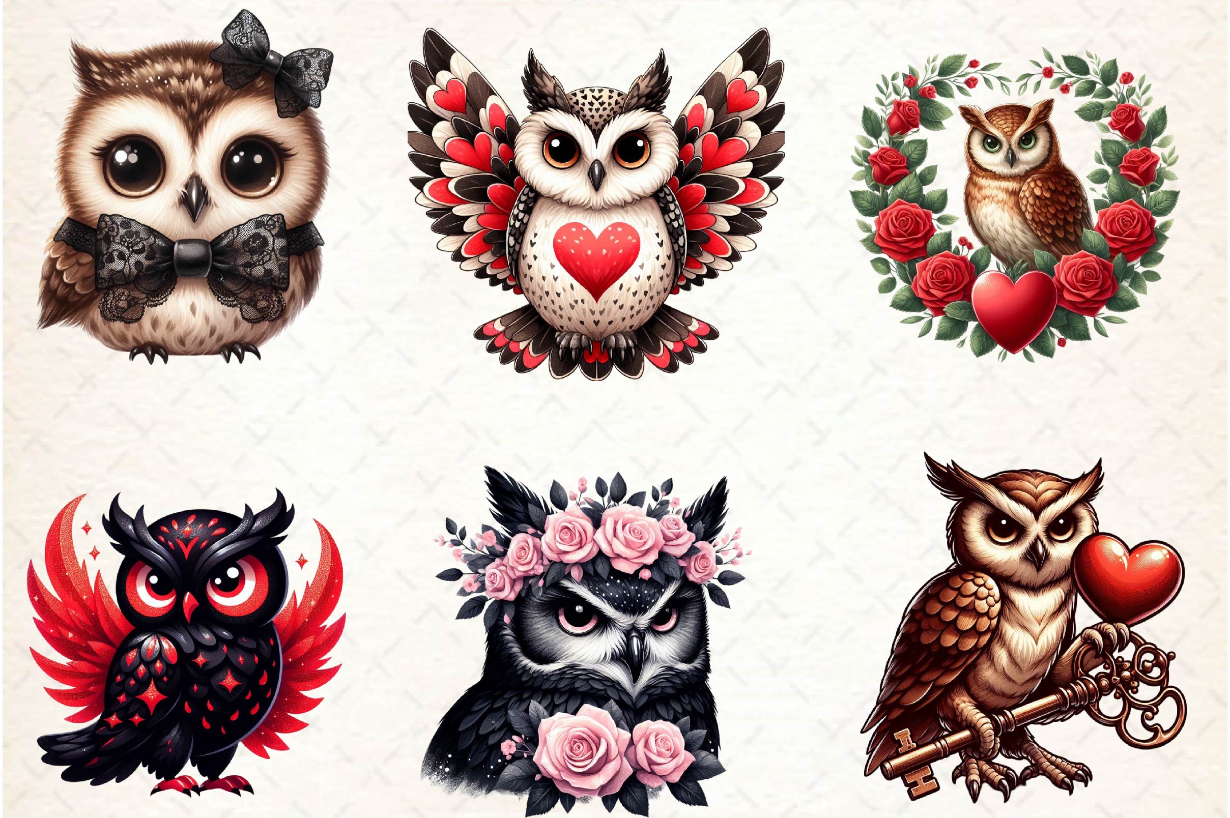 Valentine Gothic Owls Clipart Bundle - CraftNest - Digital Crafting and Art
