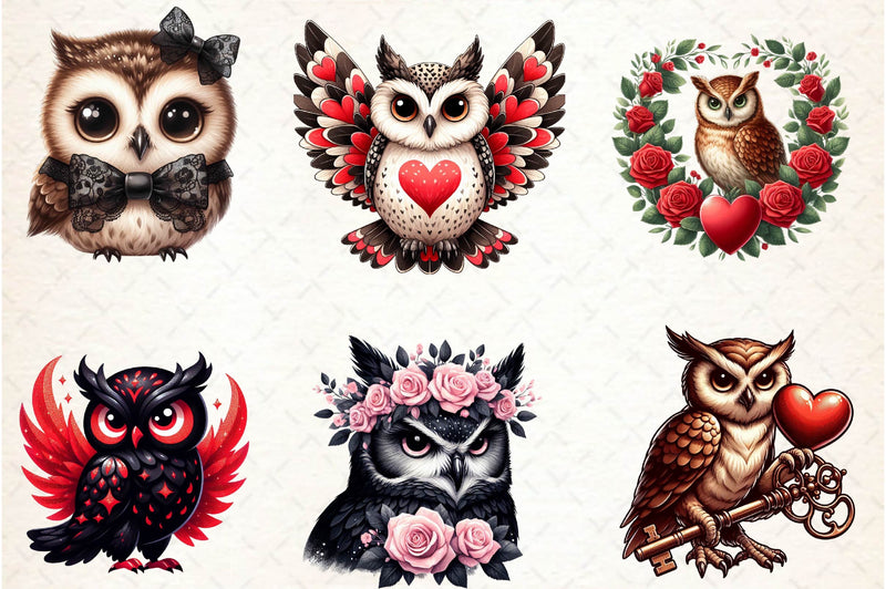 Valentine Gothic Owls Clipart Bundle - CraftNest - Digital Crafting and Art