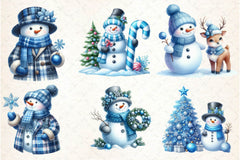 Blue Christmas Snowman Clipart Bundle - CraftNest - Digital Crafting and Art