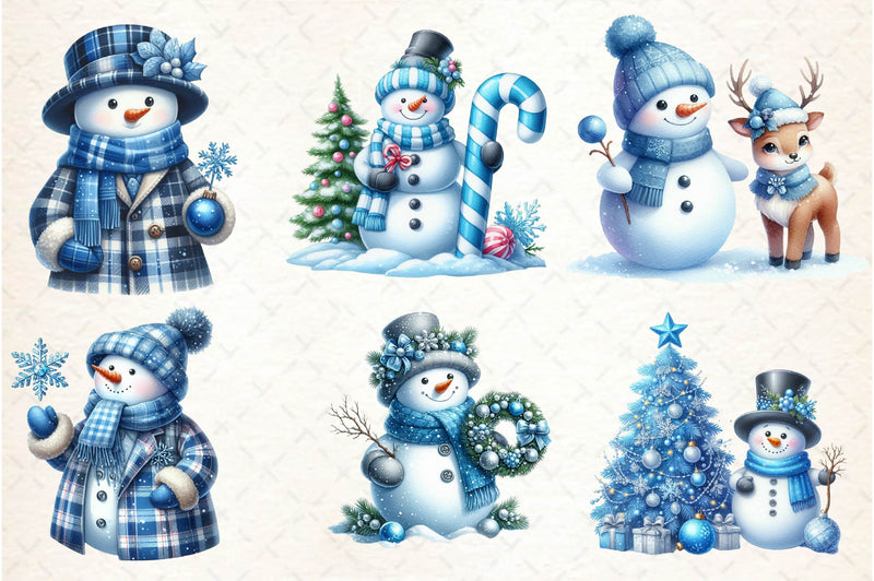 Blue Christmas Snowman Clipart Bundle - CraftNest - Digital Crafting and Art