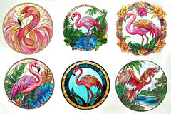 Round Stained Glass Flamingo Clipart Bundle - CraftNest - Digital Crafting and Art