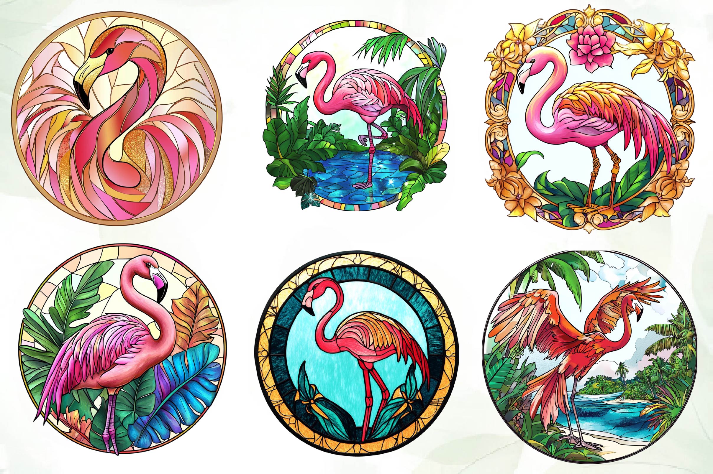 Round Stained Glass Flamingo Clipart Bundle - CraftNest - Digital Crafting and Art