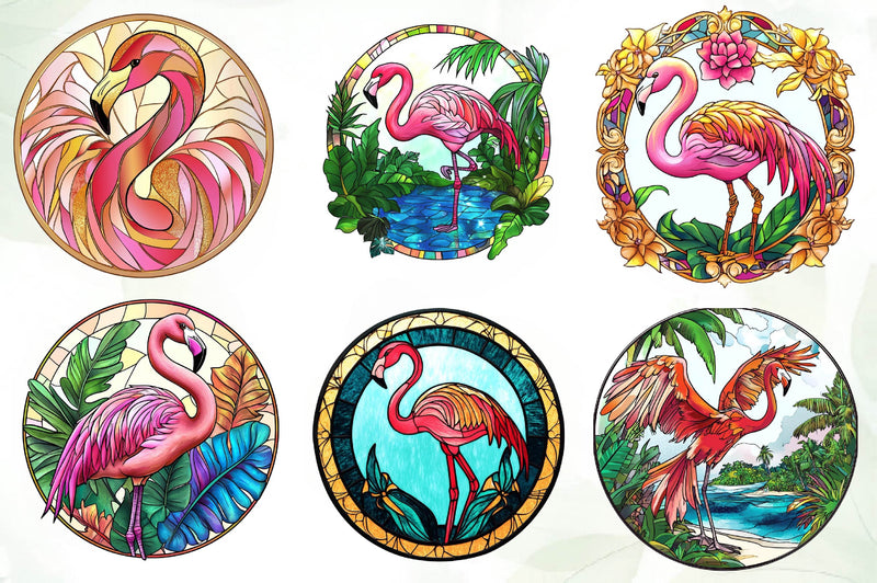 Round Stained Glass Flamingo Clipart Bundle - CraftNest - Digital Crafting and Art