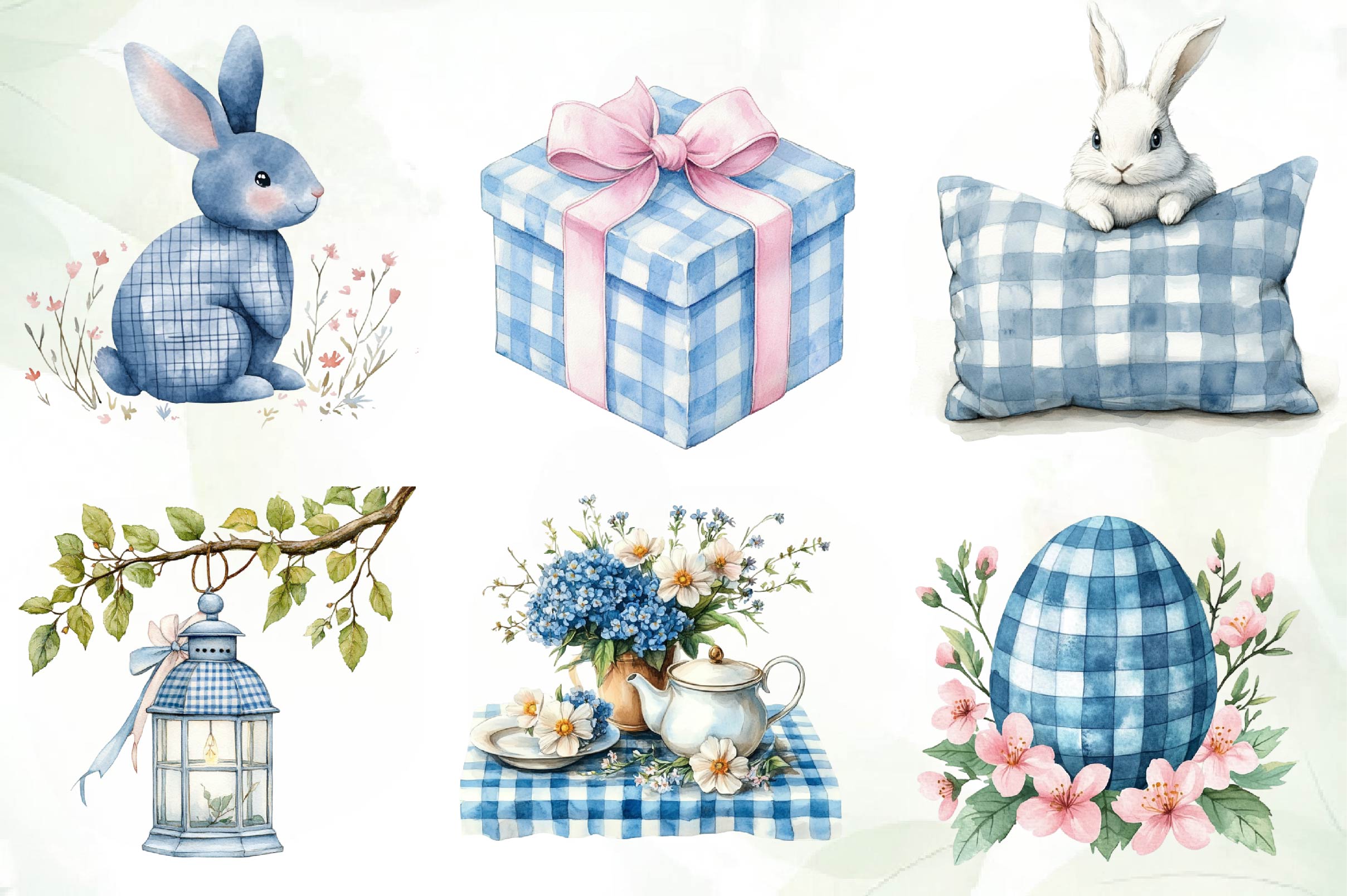Blue & Pink Gingham Spring Clipart Bundle - CraftNest - Digital Crafting and Art