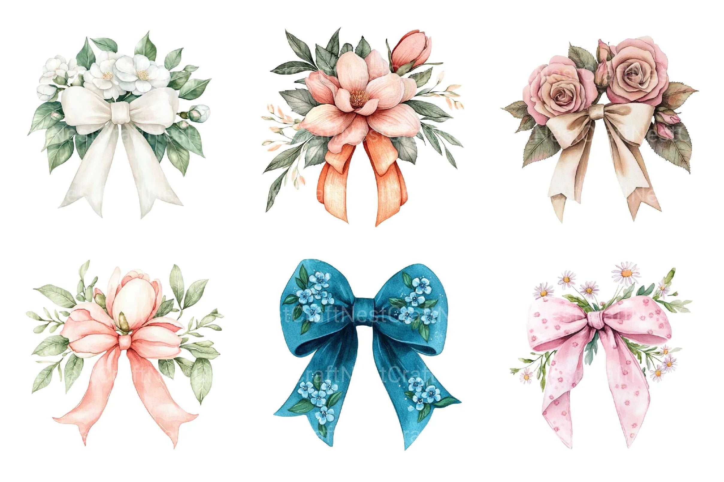 Spring Floral Bow Clipart - CraftNest - Digital Crafting and Art