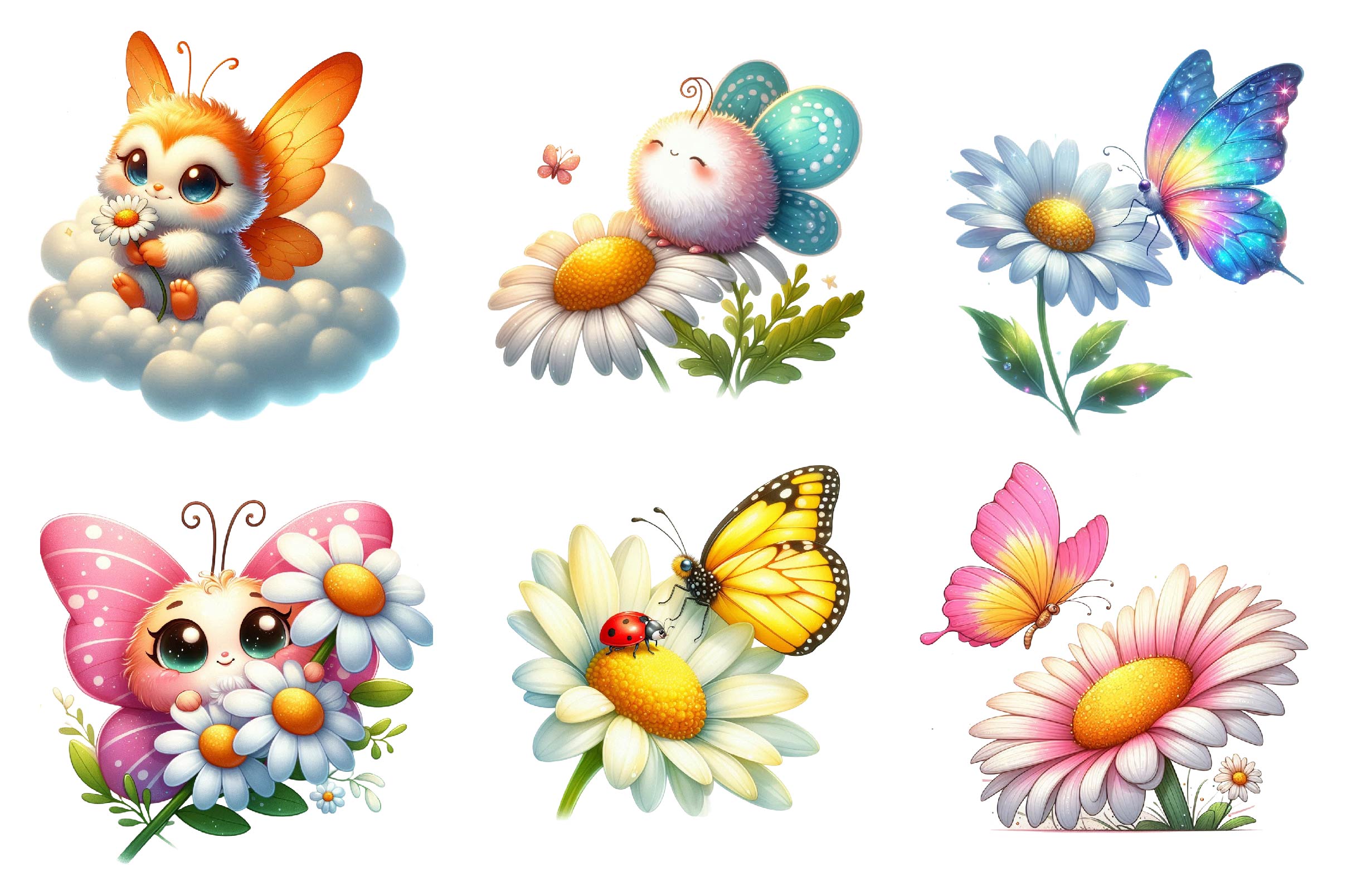 Cute Daisy Cartoon Spring Butterfly Clipart Bundle - CraftNest - Digital Crafting and Art
