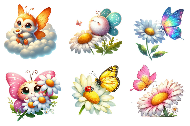 Cute Daisy Cartoon Spring Butterfly Clipart Bundle - CraftNest - Digital Crafting and Art