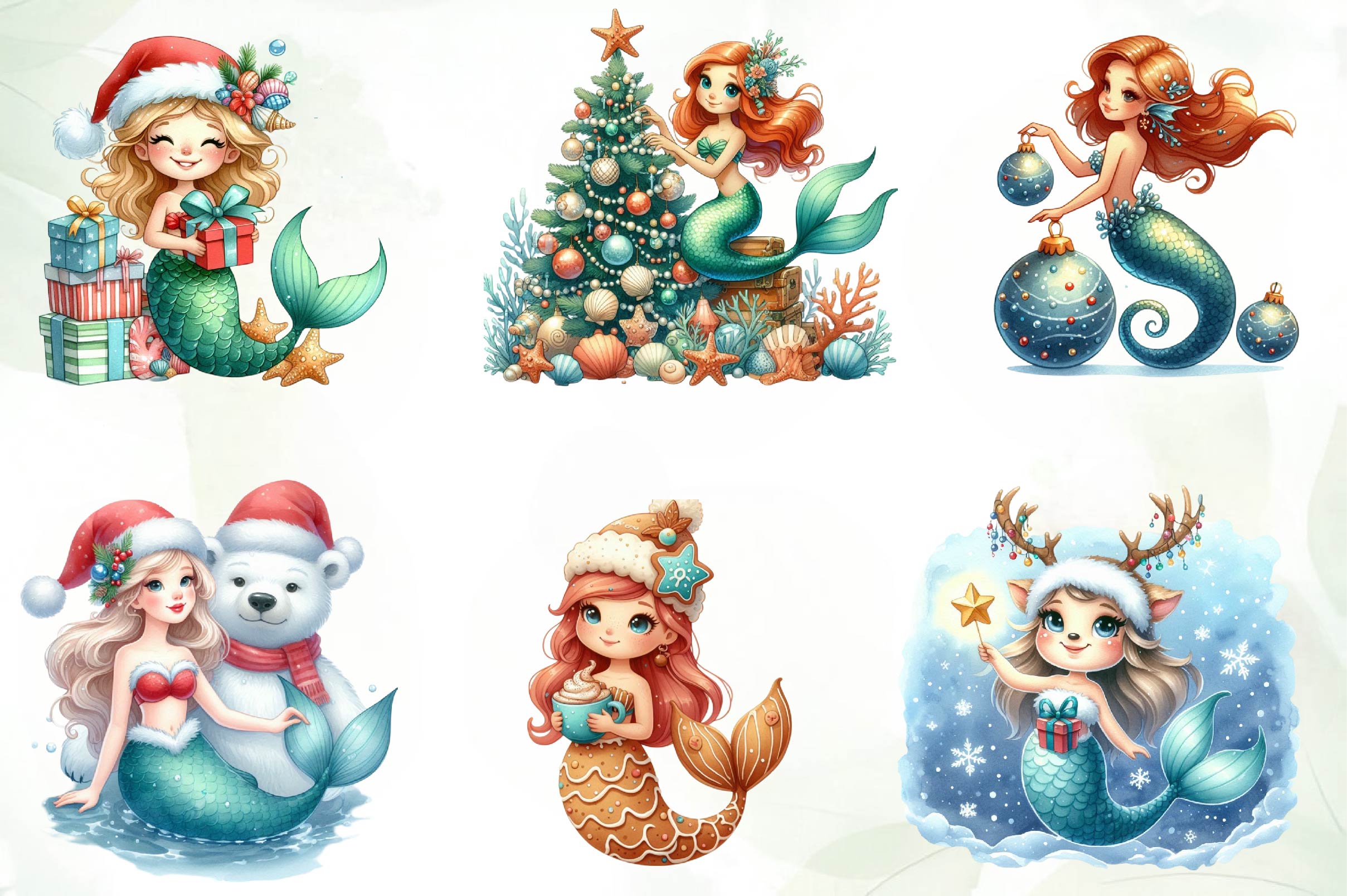 Christmas Mermaid Clipart Bundle - CraftNest - Digital Crafting and Art