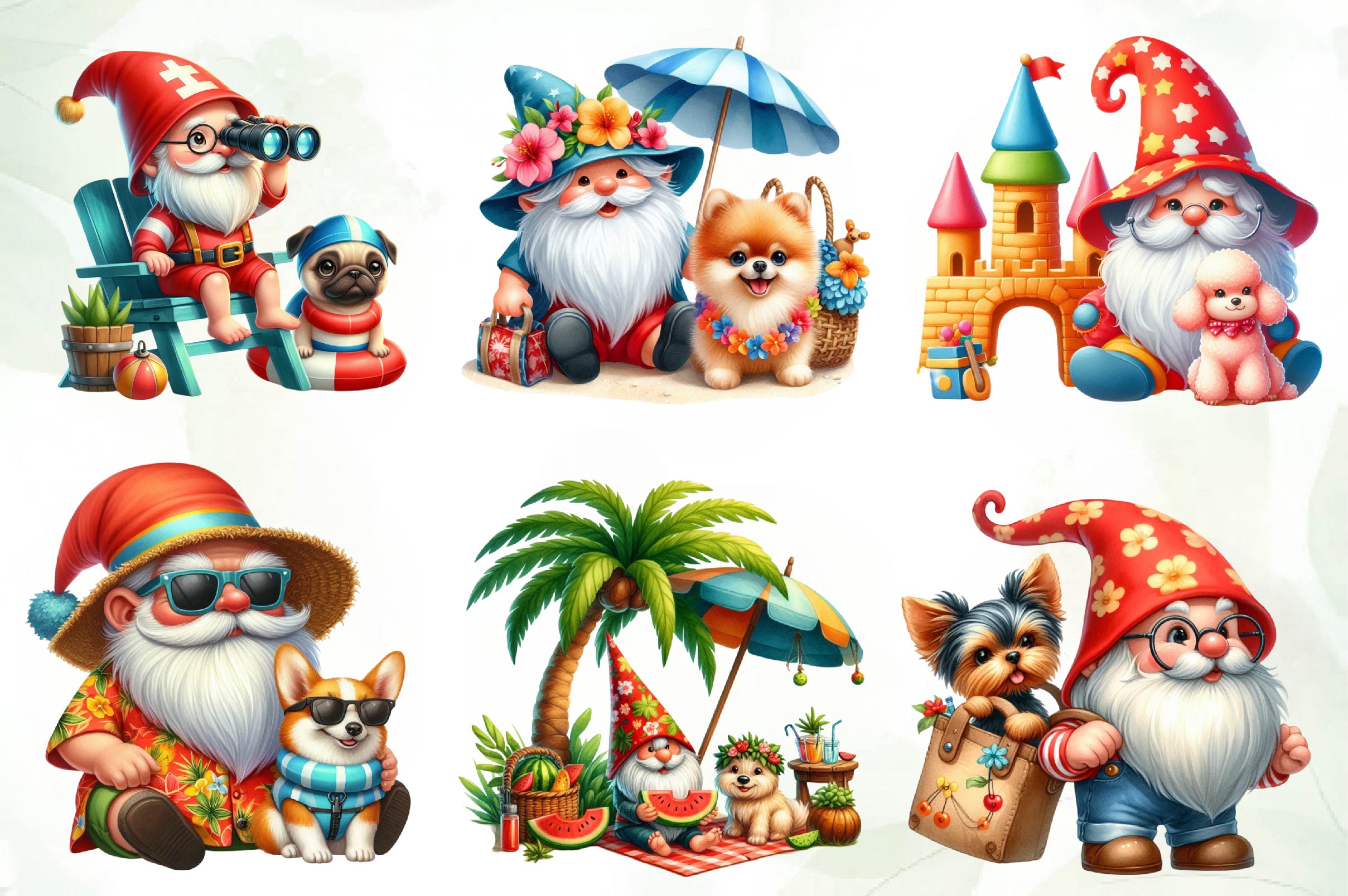 Beach Dog Gnome Collection Clipart Bundle 1 - CraftNest - Digital Crafting and Art