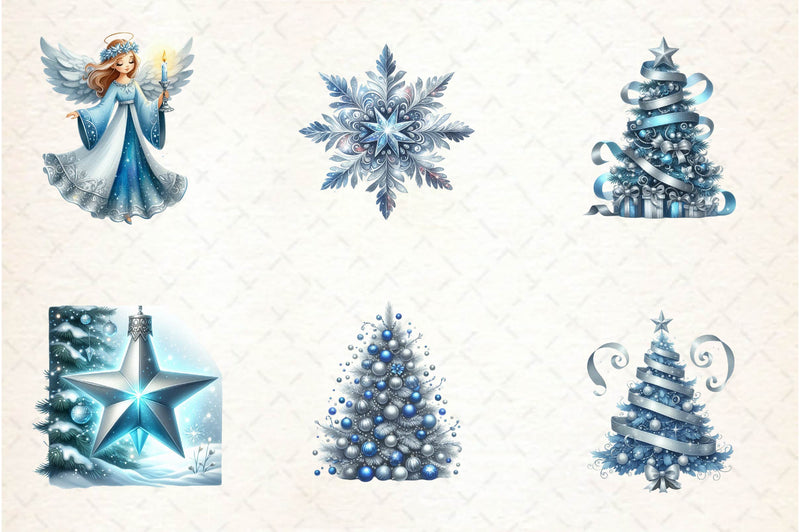 Blue And Silver Christmas Clipart Bundle - CraftNest - Digital Crafting and Art