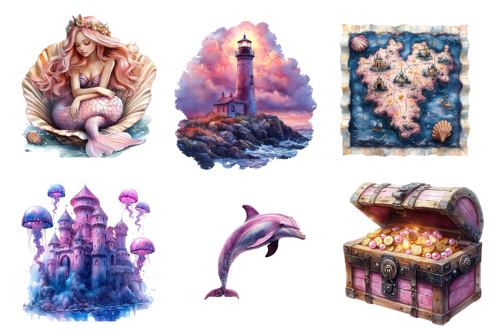 Pink Sea Adventure Clipart Bundle - CraftNest - Digital Crafting and Art