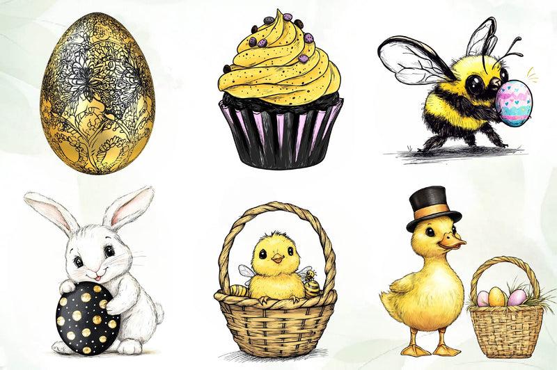 Black And Yellow Easter Clipart Bundle - CraftNest - Digital Crafting and Art