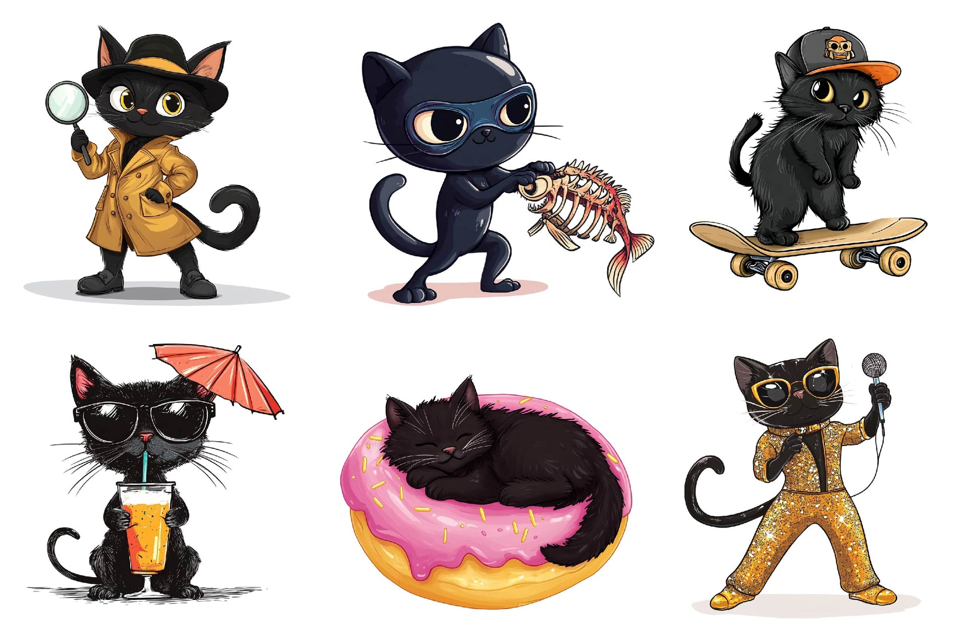 Quirky Funny Black Cat Clipart Bundle - CraftNest - Digital Crafting and Art