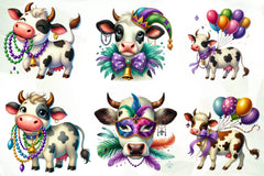Mardi Gras Cow Clipart Bundle - CraftNest - Digital Crafting and Art