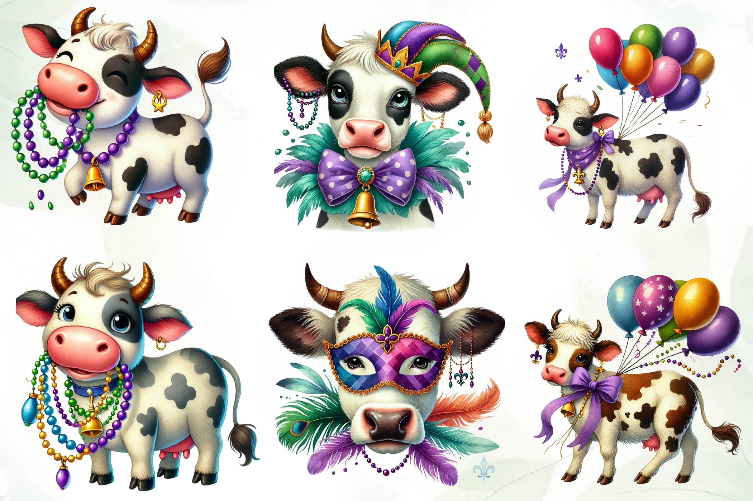 Mardi Gras Cow Clipart Bundle - CraftNest - Digital Crafting and Art