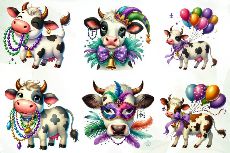 Mardi Gras Cow Clipart Bundle - CraftNest - Digital Crafting and Art