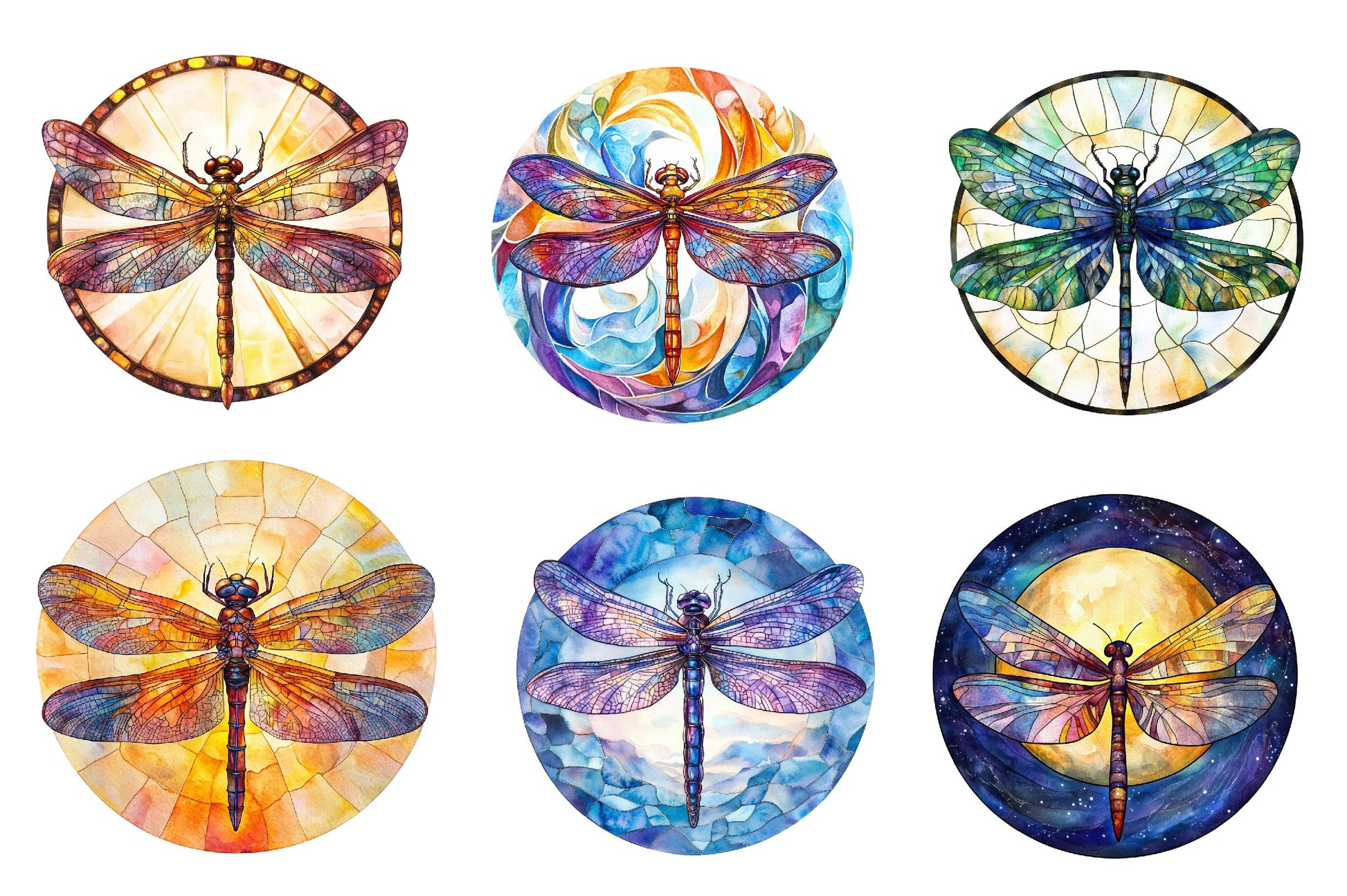 Round Dragonfly Stained Glass Clipart Bundle - CraftNest - Digital Crafting and Art