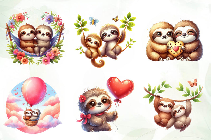 Cute Sloth Couple Water Color Clipart Bundle - CraftNest - Digital Crafting and Art