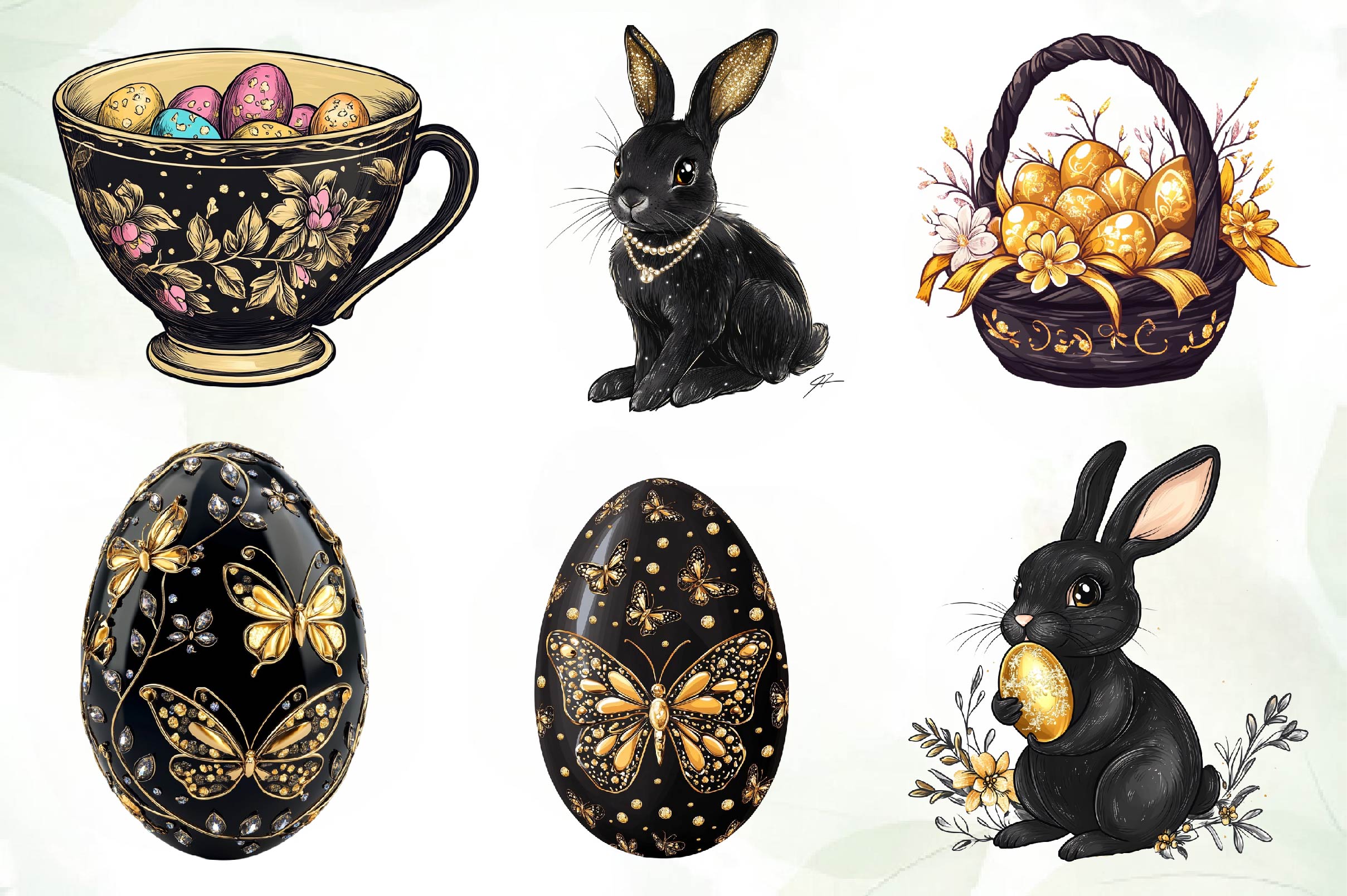 Glitter Luxury Black Easter Clipart Bundle 1 - CraftNest - Digital Crafting and Art